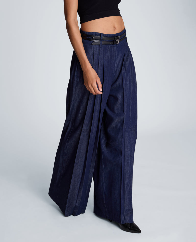 Kenneth Cole - High Rise Fly Front Pleat Wide Leg with Double Belt WOMENS DENIM for Women