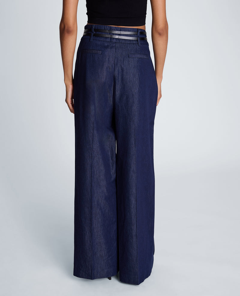 Kenneth Cole - High Rise Fly Front Pleat Wide Leg with Double Belt WOMENS DENIM for Women