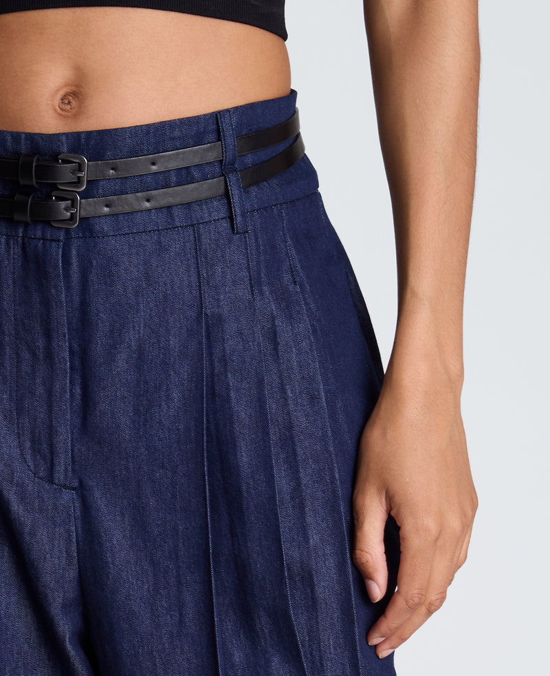 Kenneth Cole - High Rise Fly Front Pleat Wide Leg with Double Belt WOMENS DENIM for Women