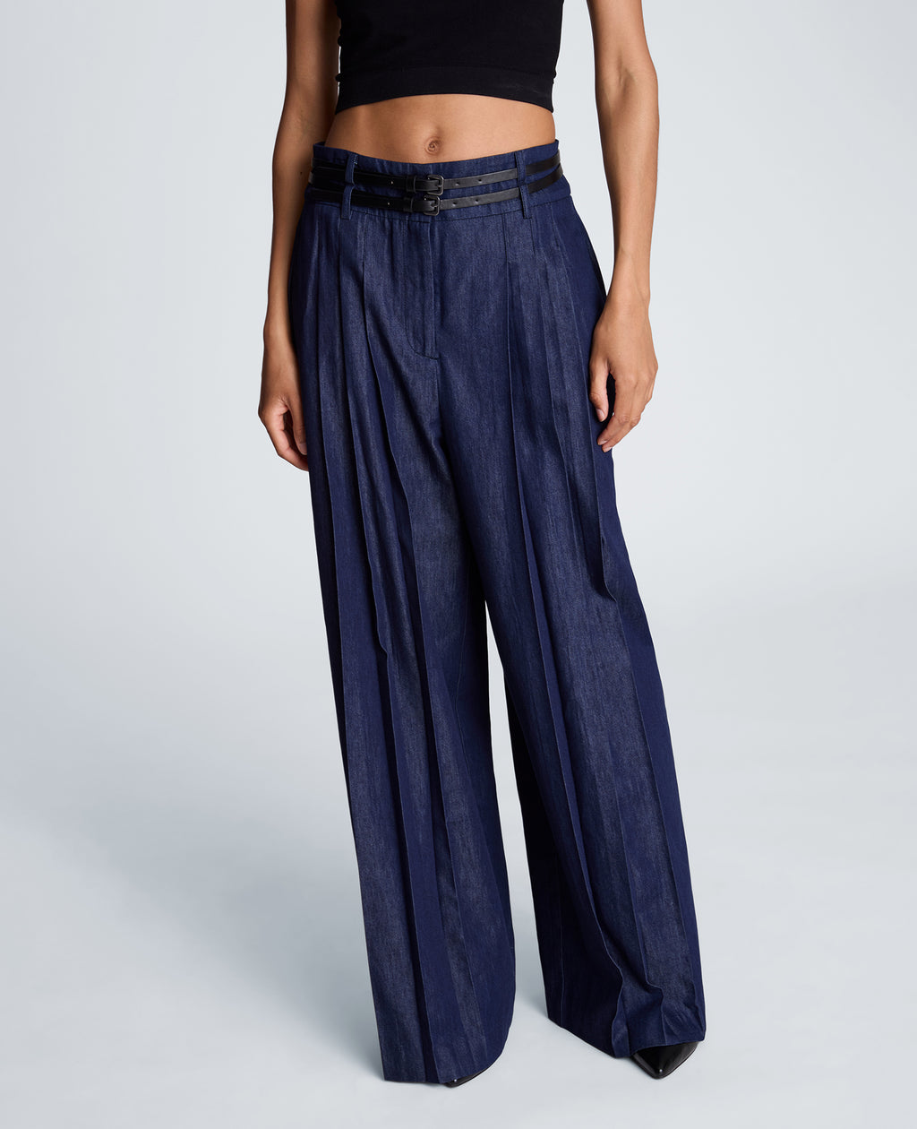 Kenneth Cole - High Rise Fly Front Pleat Wide Leg with Double Belt WOMENS DENIM for Women 
