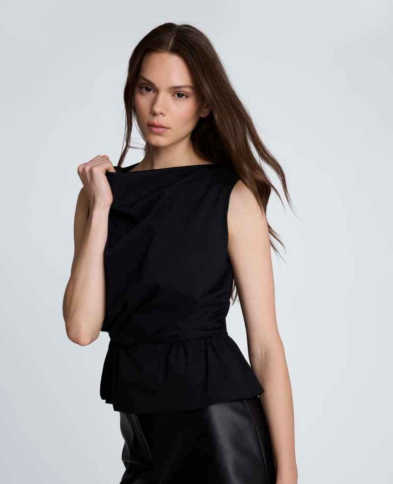 Kenneth Cole - Pleated Sleeve Cowl Neck Peplum Top WOMENS KNITS for Women