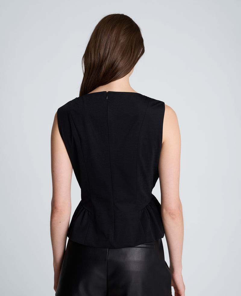 Kenneth Cole - Pleated Sleeve Cowl Neck Peplum Top WOMENS KNITS for Women