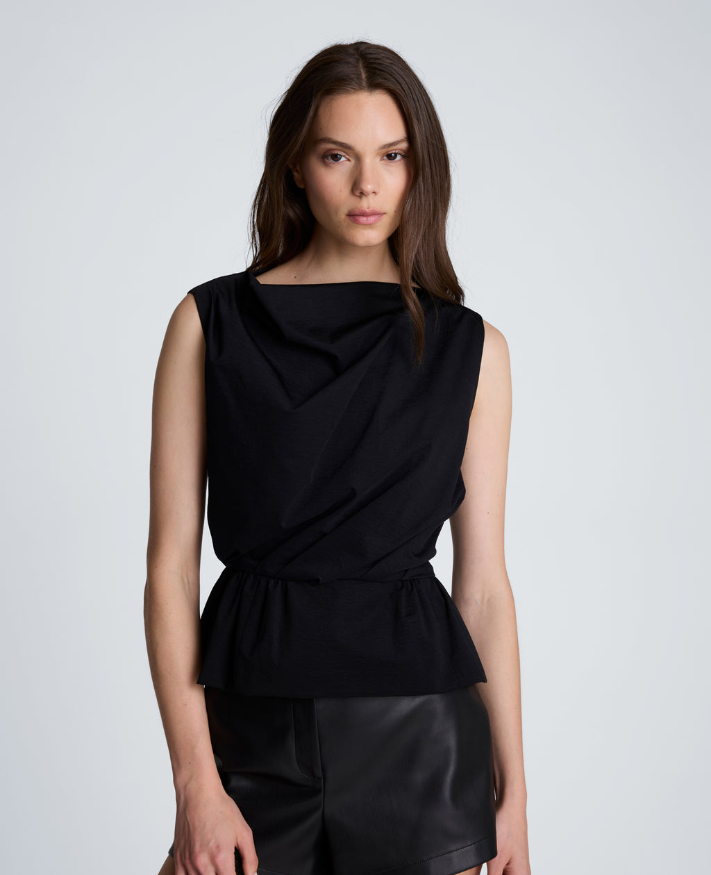 Kenneth Cole - Pleated Sleeve Cowl Neck Peplum Top WOMENS KNITS for Women 
