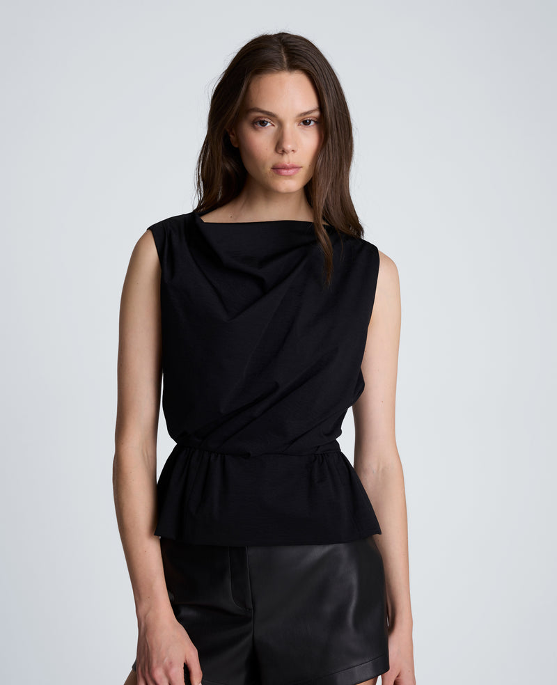 Kenneth Cole - Pleated Sleeve Cowl Neck Peplum Top WOMENS KNITS for Women