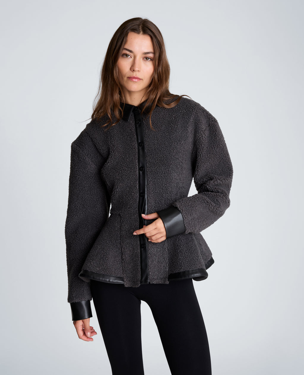 Kenneth Cole - Peplum Button Down Combination Shirt WOMENS KNITS for Women 