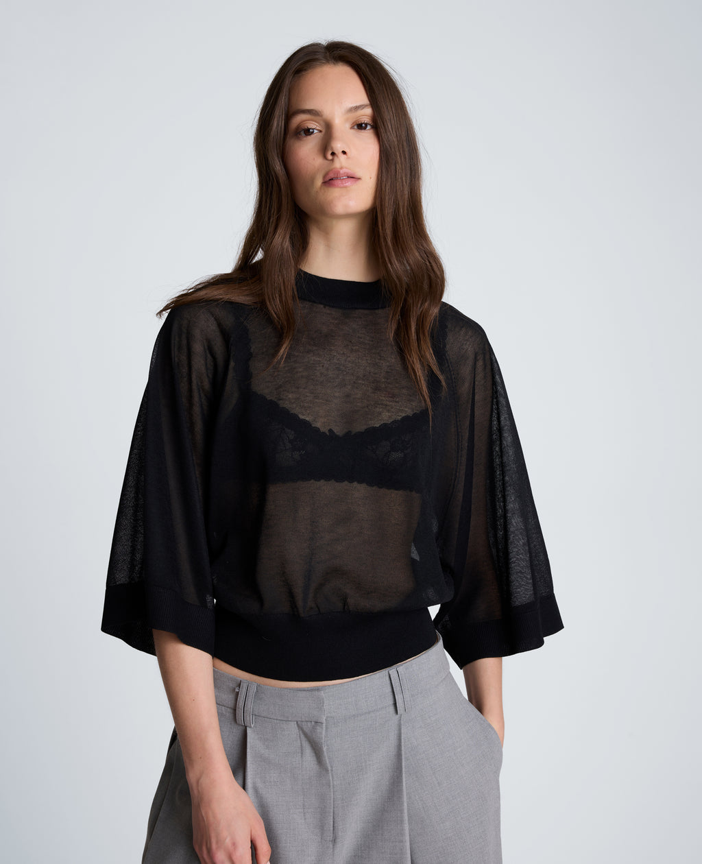 Kenneth Cole - Three-Quarter Sleeve Raglan Crew Sweater WOMENS SWEATER for Women 