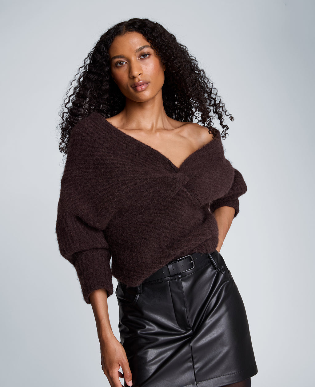 Kenneth Cole - Asymmetrical Drape Neck Chunky Sweater WOMENS SWEATER for Women 