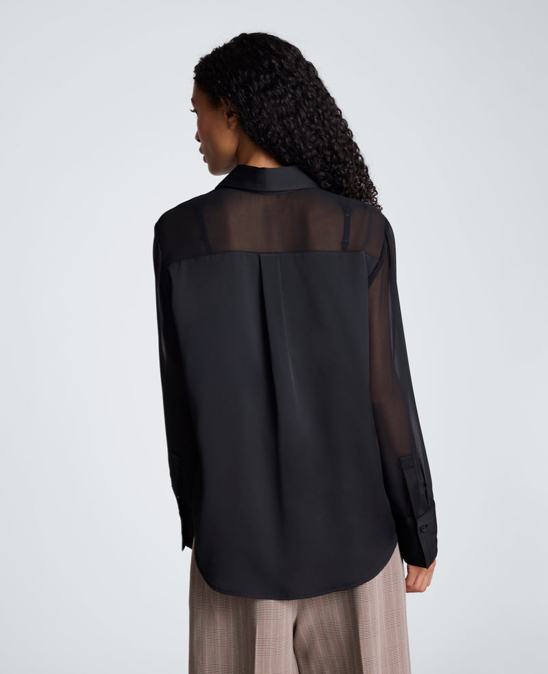 Kenneth Cole - Long Sleeve Button Front Shirt with Sheer Sleeves WOMENS SHIRTS for Women