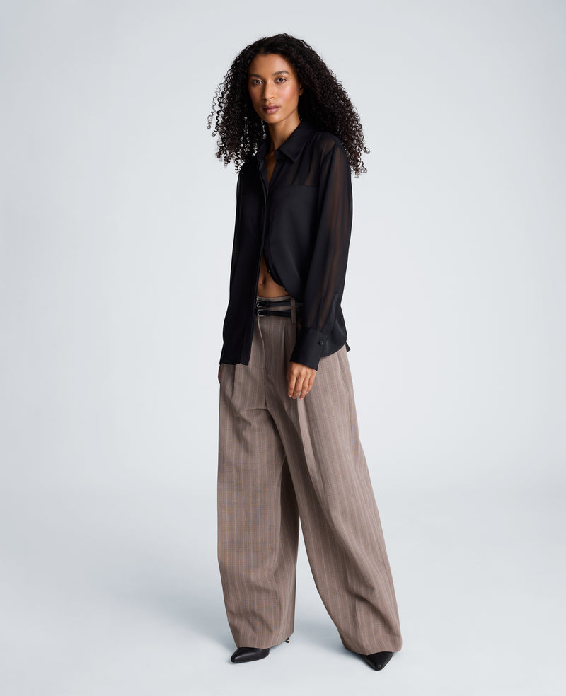 Kenneth Cole - Long Sleeve Button Front Shirt with Sheer Sleeves WOMENS SHIRTS for Women