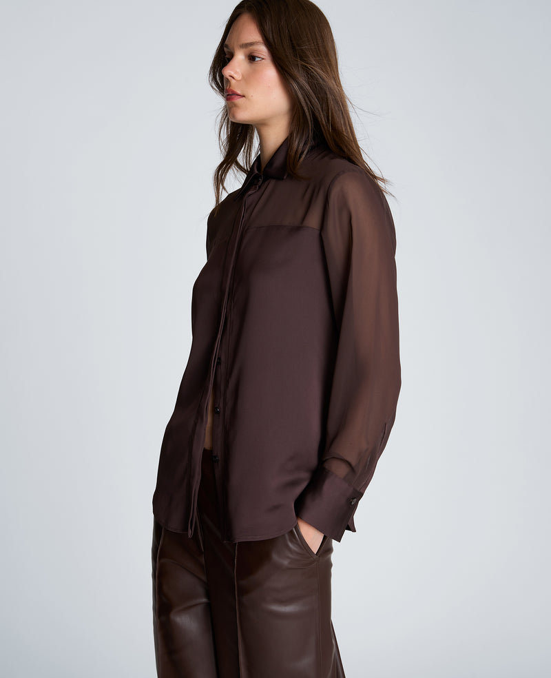 Kenneth Cole - Long Sleeve Button Front Shirt with Sheer Yoke & Sleeves WOMENS TOPS for Women