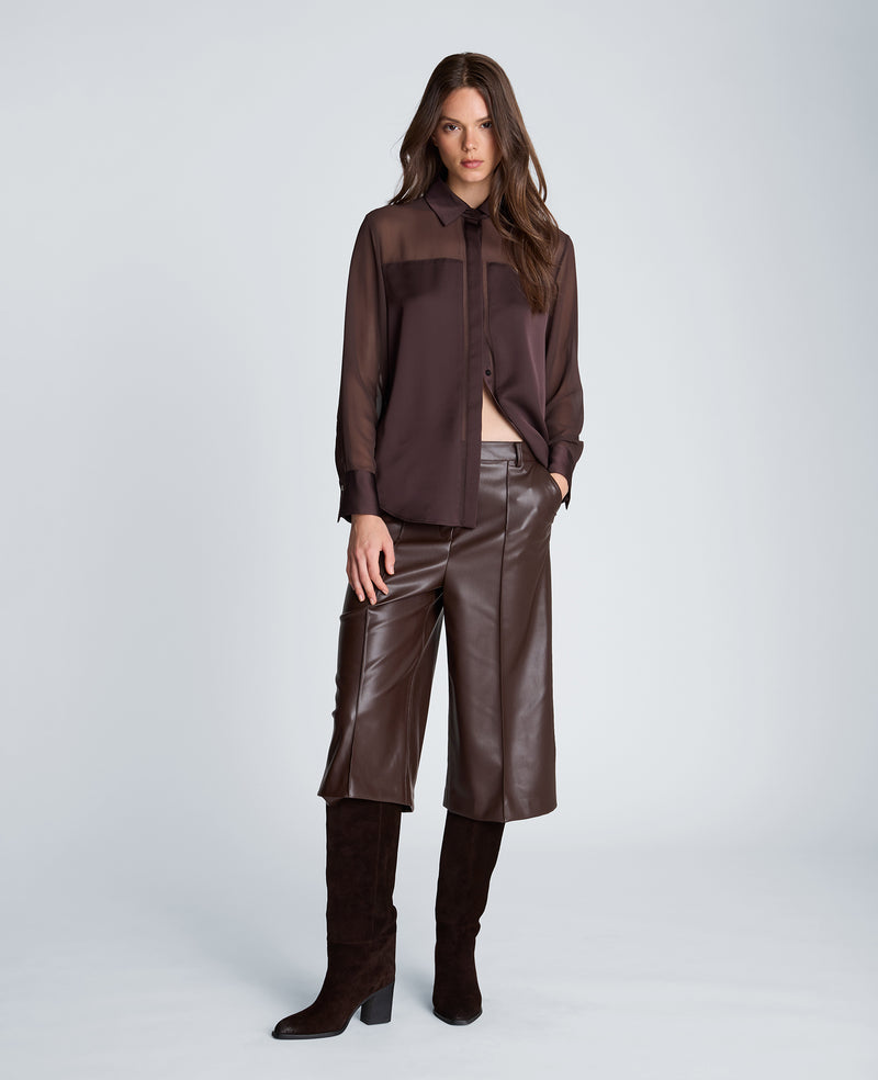 Kenneth Cole - Long Sleeve Button Front Shirt with Sheer Yoke & Sleeves WOMENS TOPS for Women