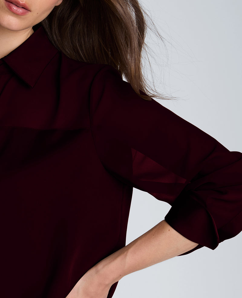 Kenneth Cole - Long Sleeve Button Front Shirt with Sheer Yoke & Sleeves WOMENS TOPS for Women