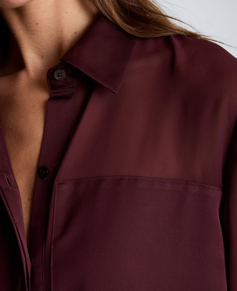 Kenneth Cole - Long Sleeve Button Front Shirt with Sheer Yoke & Sleeves WOMENS TOPS for Women