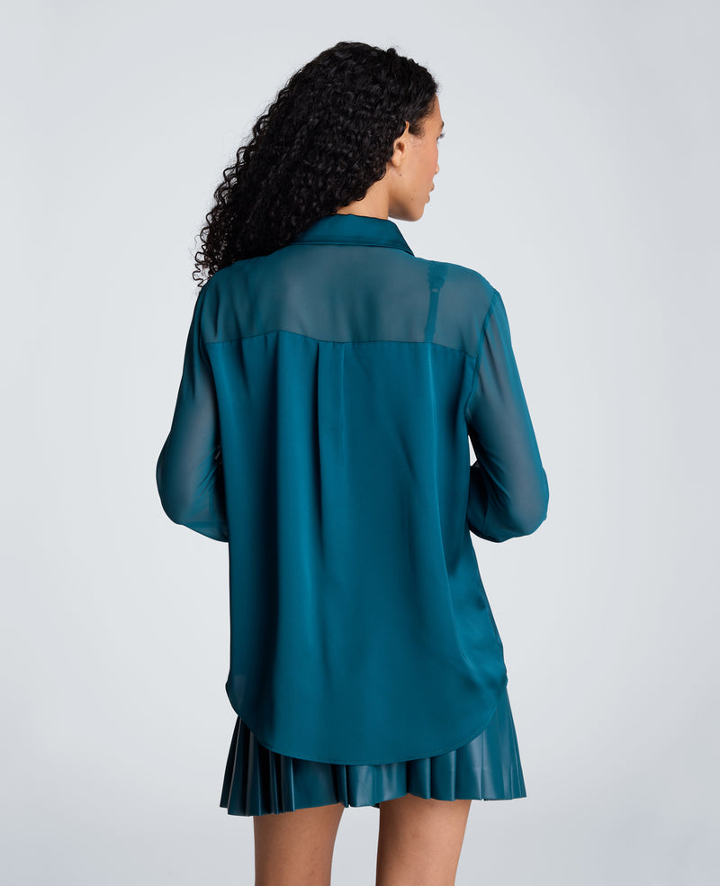 Kenneth Cole - Long Sleeve Button Front Shirt with Sheer Sleeves WOMENS SHIRTS for Women