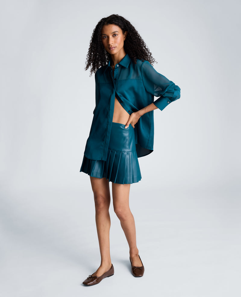 Kenneth Cole - Long Sleeve Button Front Shirt with Sheer Sleeves WOMENS SHIRTS for Women