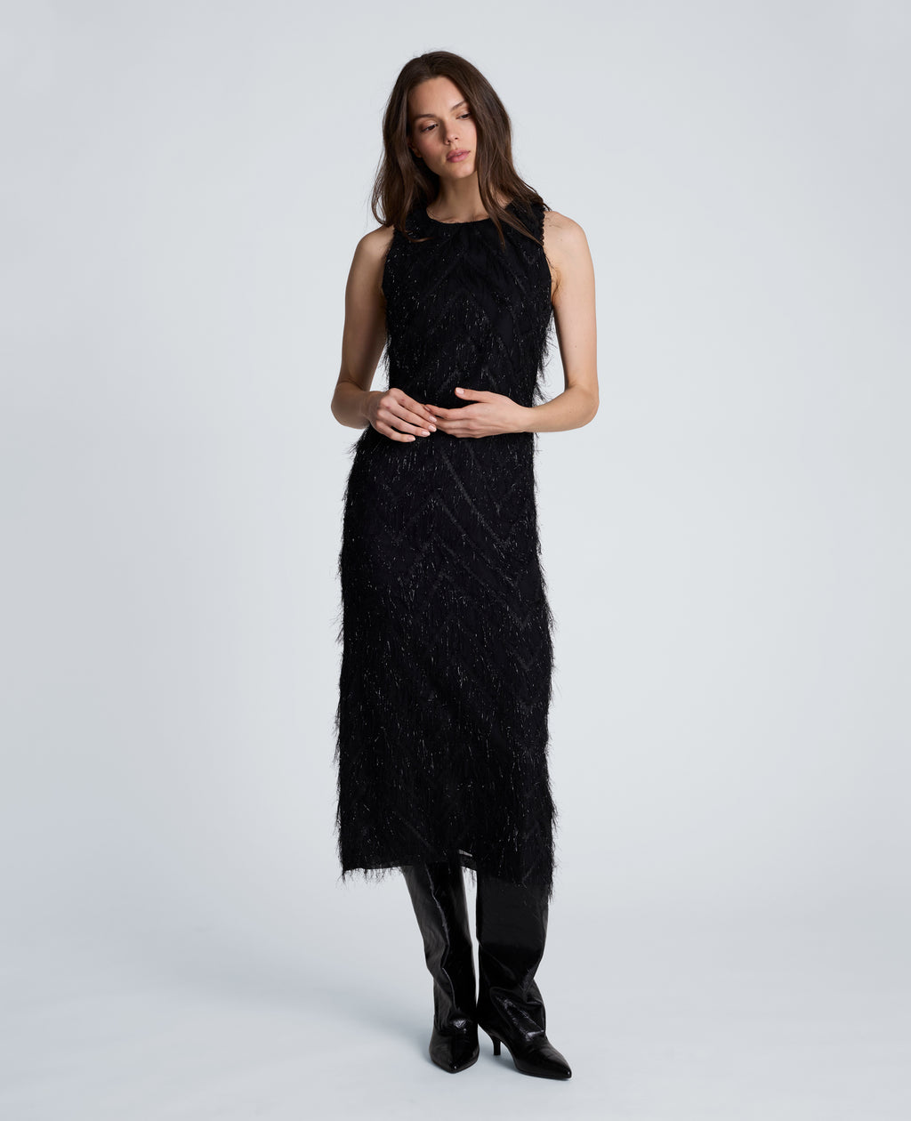 Kenneth Cole - Fringed Organza Midi Sheath Dress WOMENS DRESS for Women 
