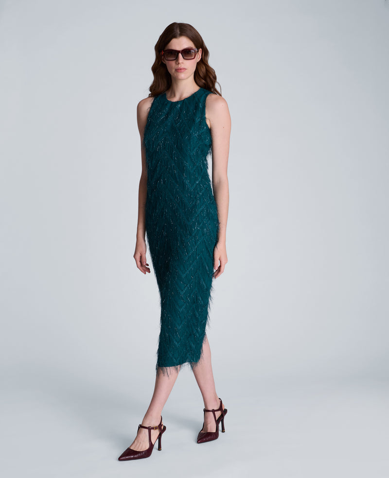Kenneth Cole - Fringed Organza Midi Sheath Dress WOMENS DRESS for Women