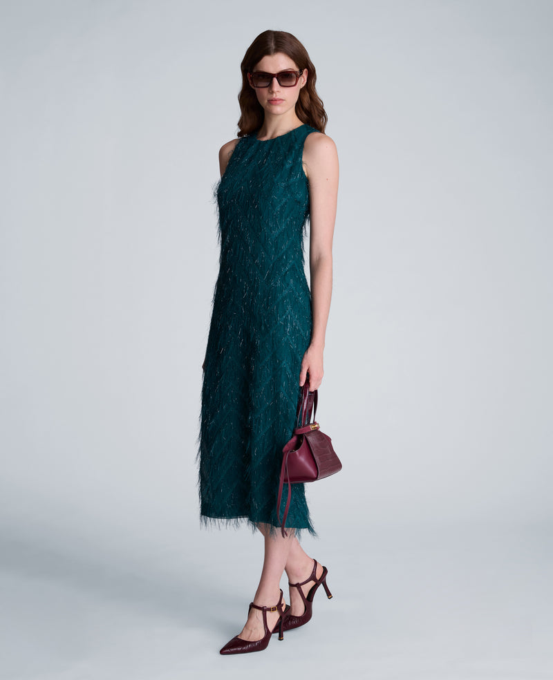 Kenneth Cole - Fringed Organza Midi Sheath Dress WOMENS DRESS for Women