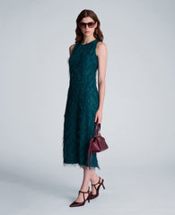 Fringed Organza Midi Sheath Dress
