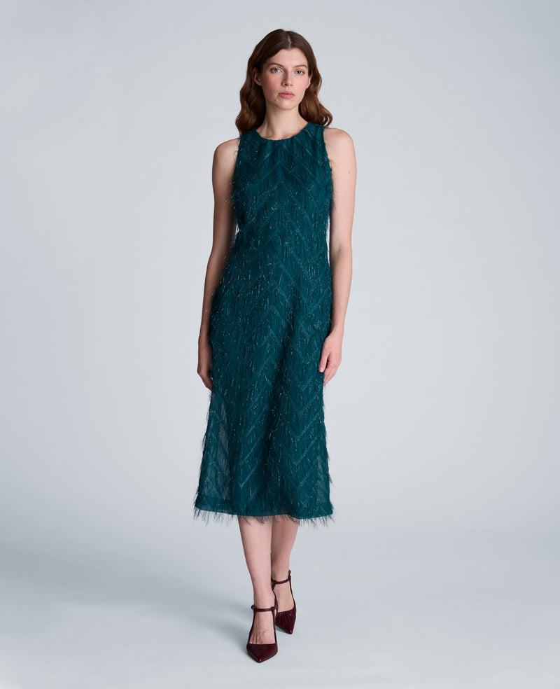 Kenneth Cole - Fringed Organza Midi Sheath Dress WOMENS DRESS for Women