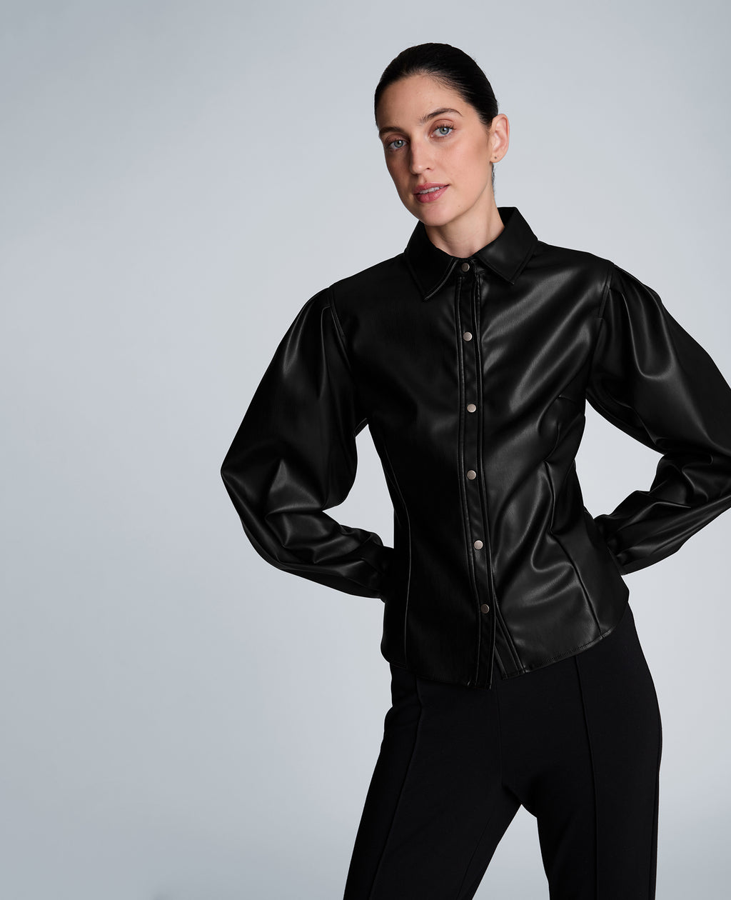 Kenneth Cole - Snap Front Pleated Long Sleeve Fitted Shirt WOMENS TOPS for Women 
