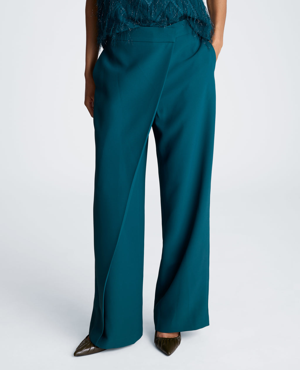 Kenneth Cole - Fly Front Wide Leg Asymmetrical Crossover Pant WOMENS PANTS for Women 