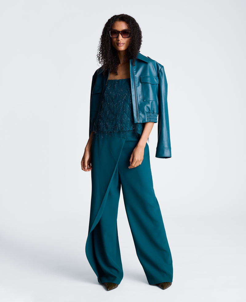Kenneth Cole - Fly Front Wide Leg Asymmetrical Crossover Pant WOMENS PANTS for Women