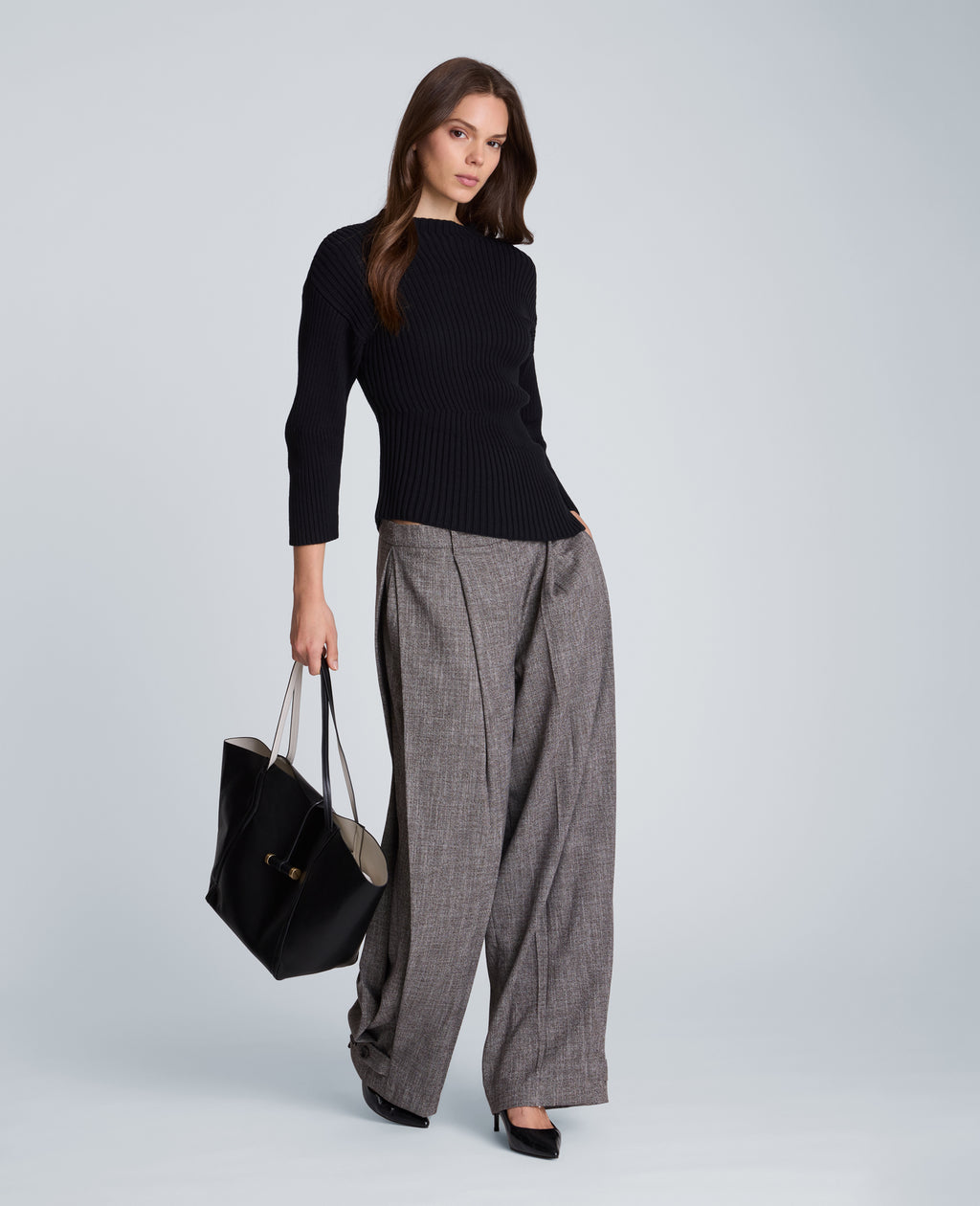 Long Sleeve Asymmetrical Rib Mock Neck Sweater