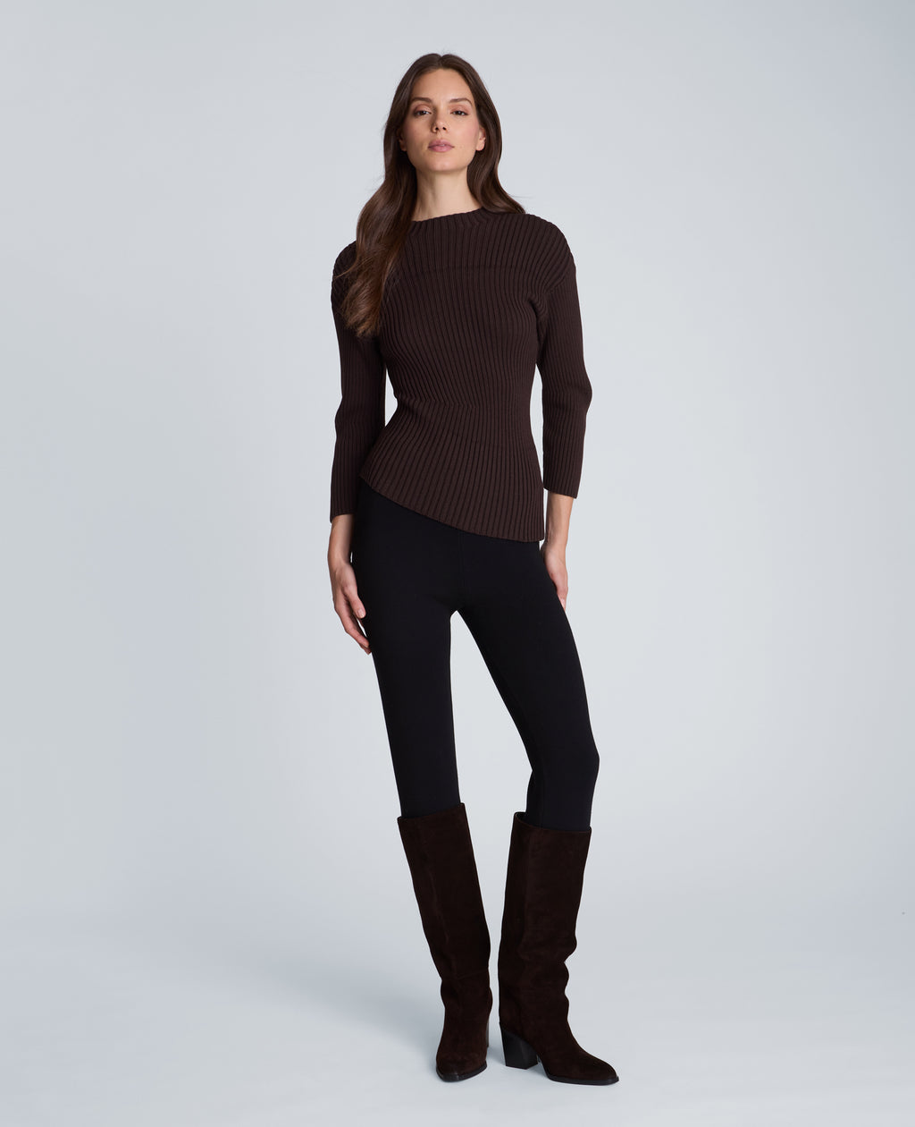 Long Sleeve Asymmetrical Rib Mock Neck Sweater