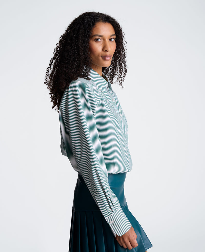 Kenneth Cole - Cropped Button Down Shirt with Shoulder Pads WOMENS SHIRTS for Women