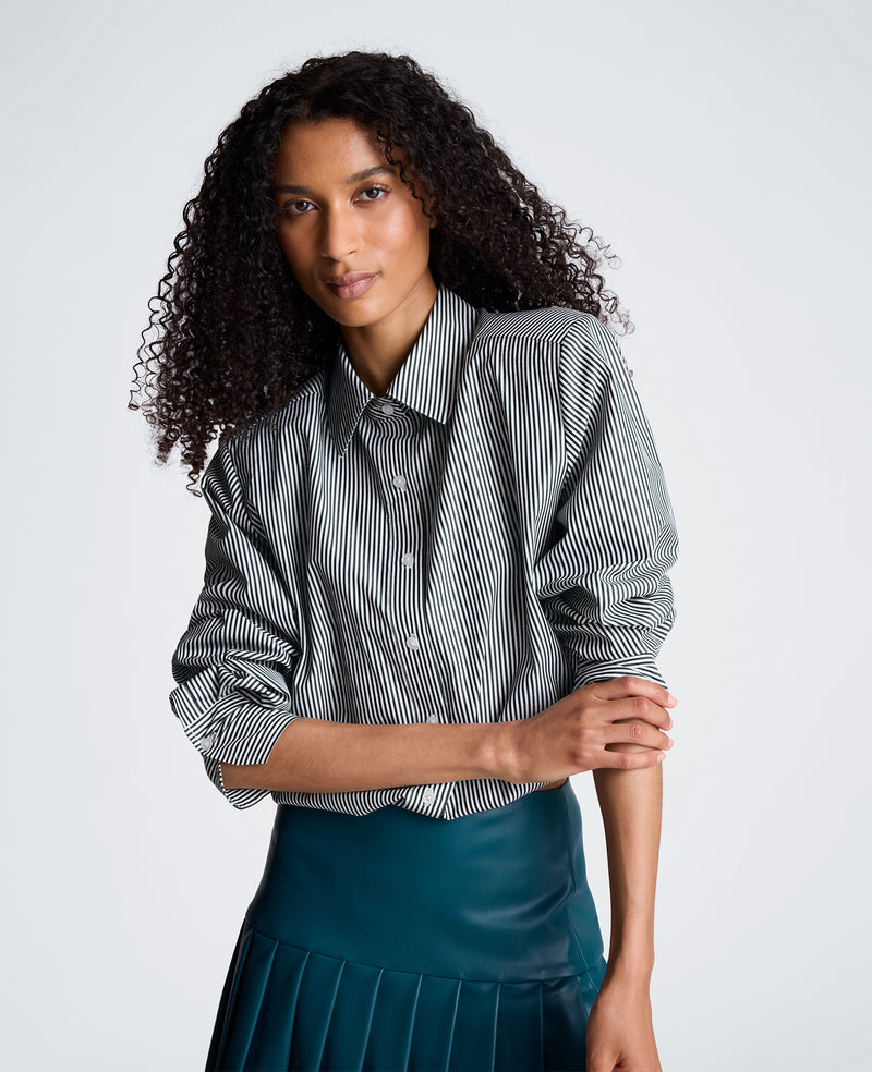 Kenneth Cole - Cropped Button Down Shirt with Shoulder Pads WOMENS SHIRTS for Women