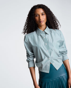 Cropped Button Down Shirt with Shoulder Pads