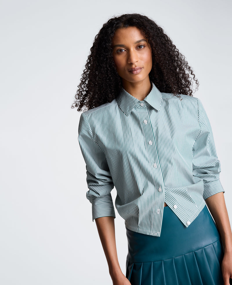 Kenneth Cole - Cropped Button Down Shirt with Shoulder Pads WOMENS SHIRTS for Women