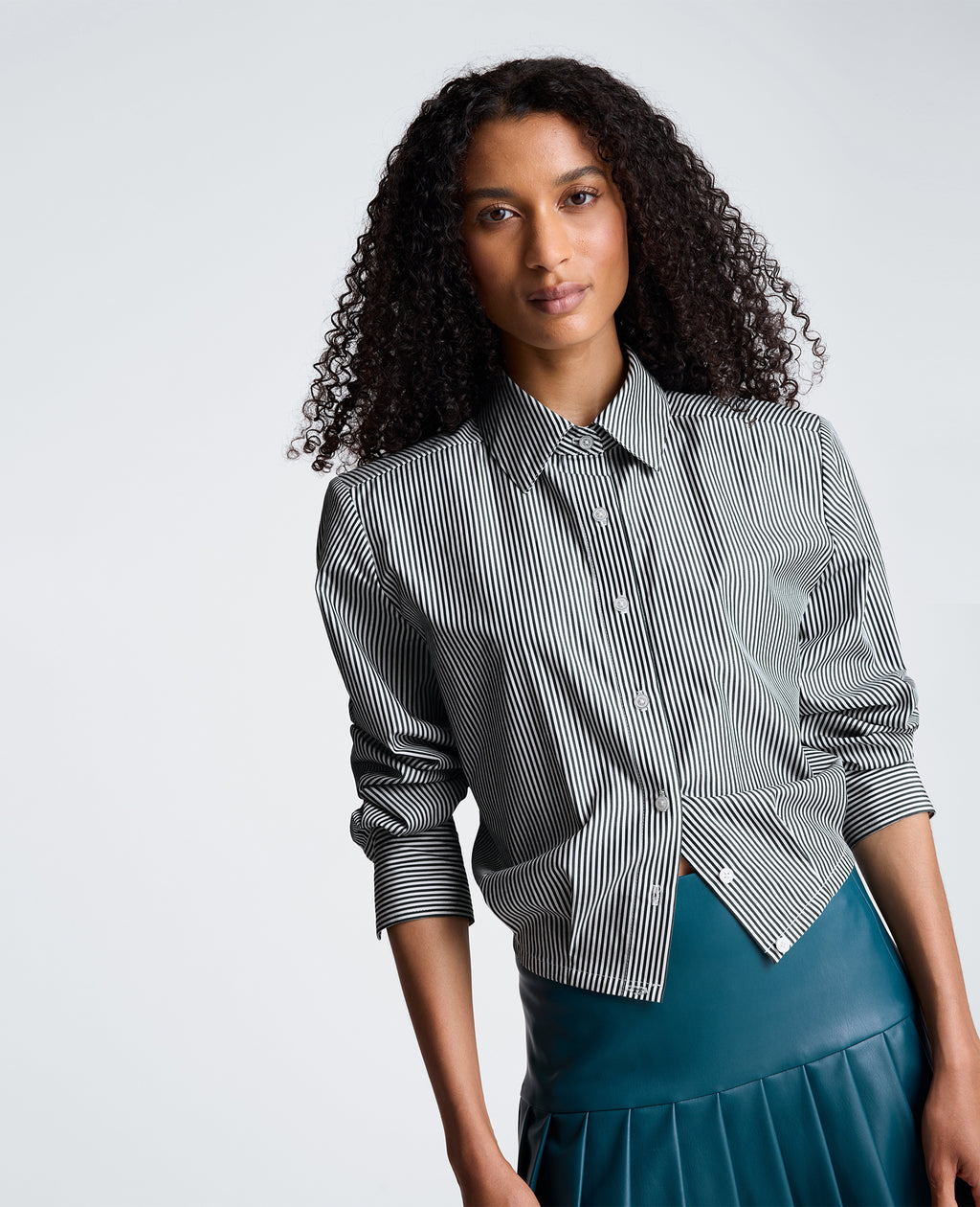 Kenneth Cole - Cropped Button Down Shirt with Shoulder Pads WOMENS SHIRTS for Women 