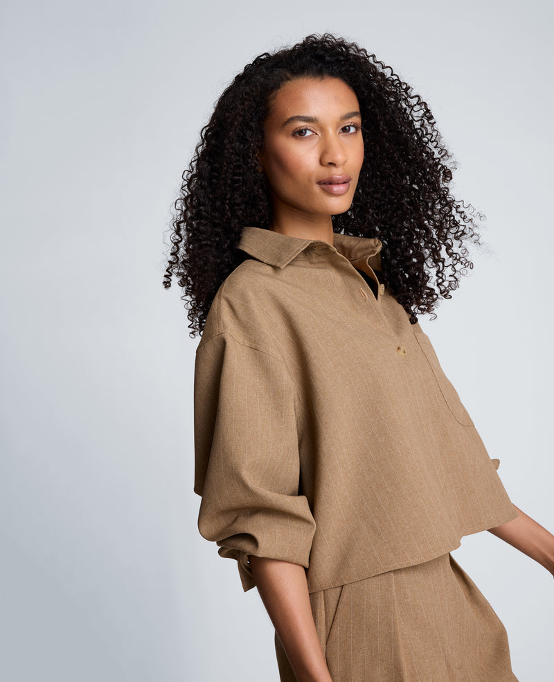 Kenneth Cole - Cropped Oversized Button Front Shirt WOMENS SHIRTS for Women
