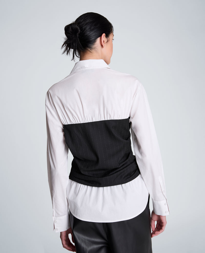 Kenneth Cole - Poplin Long Sleeve Shirt with Pleated Bustier WOMENS SHIRTS for Women