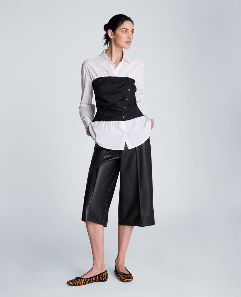 Kenneth Cole - Poplin Long Sleeve Shirt with Pleated Bustier WOMENS SHIRTS for Women