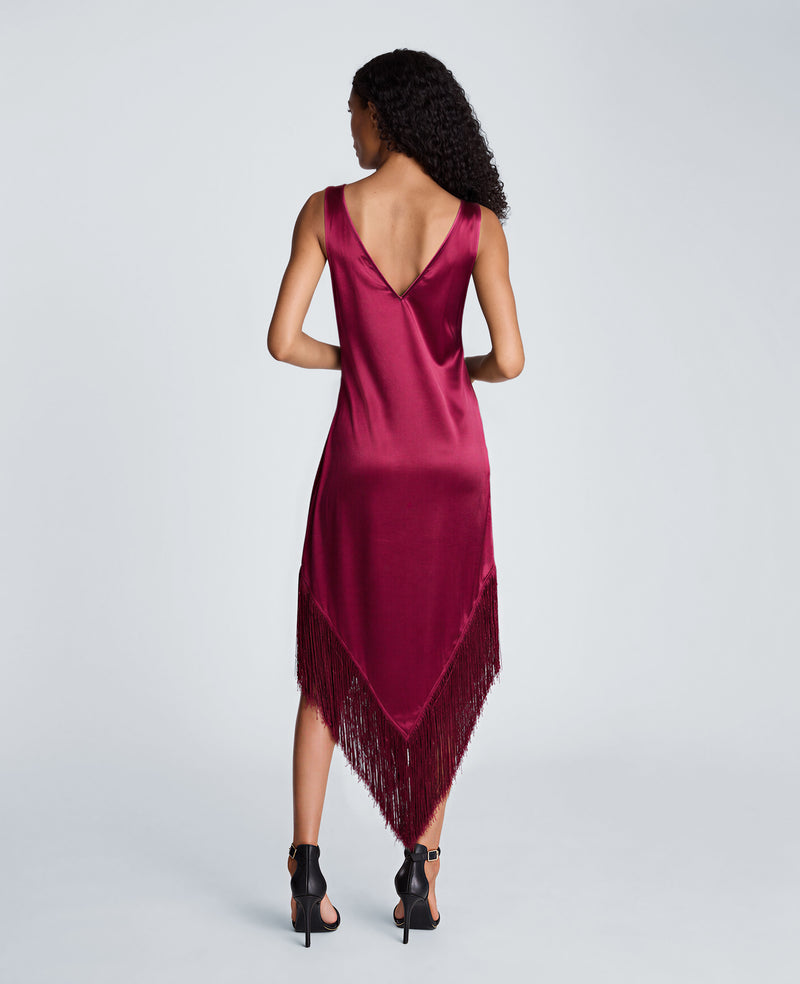 Kenneth Cole - Fringed Hem Liquid Satin Midi Dress WOMENS DRESS for Women