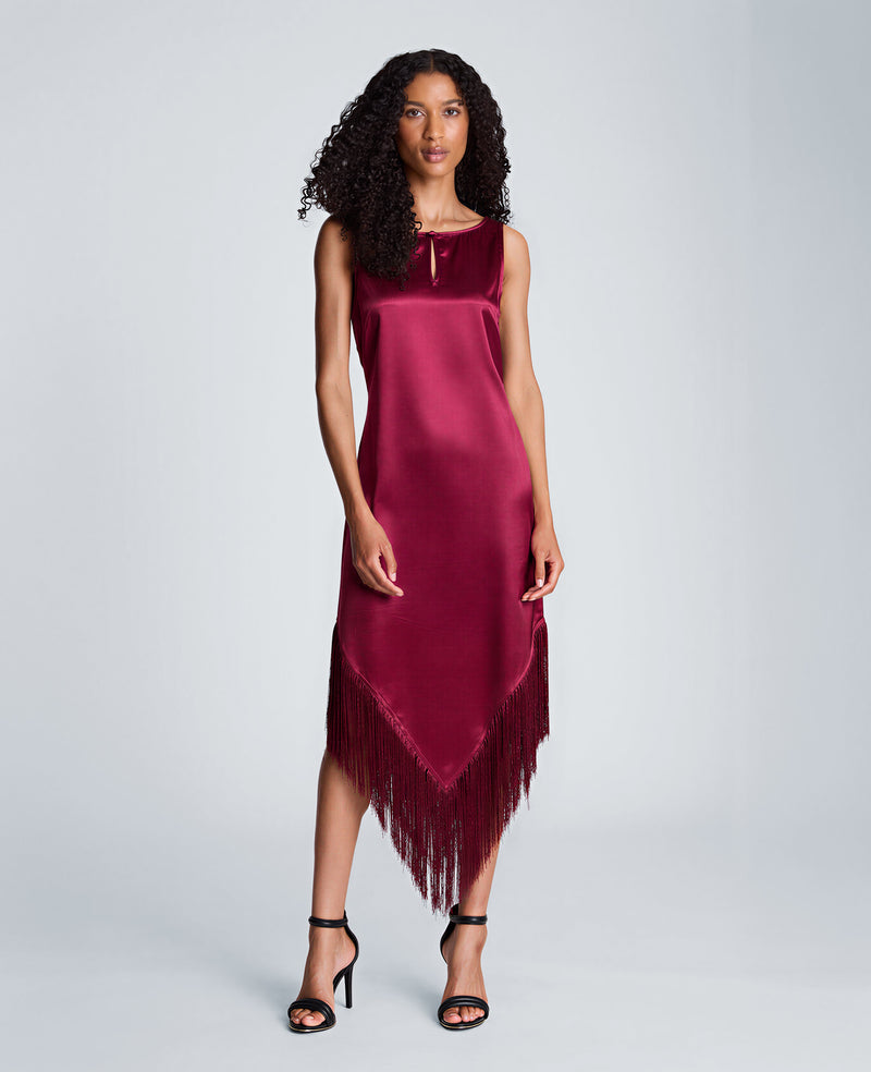 Kenneth Cole - Fringed Hem Liquid Satin Midi Dress WOMENS DRESS for Women