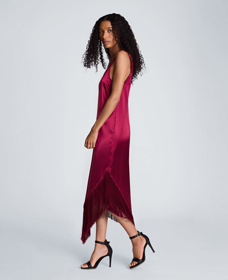 Kenneth Cole - Fringed Hem Liquid Satin Midi Dress WOMENS DRESS for Women