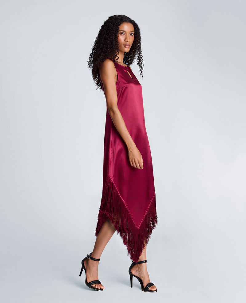 Kenneth Cole - Fringed Hem Liquid Satin Midi Dress WOMENS DRESS for Women