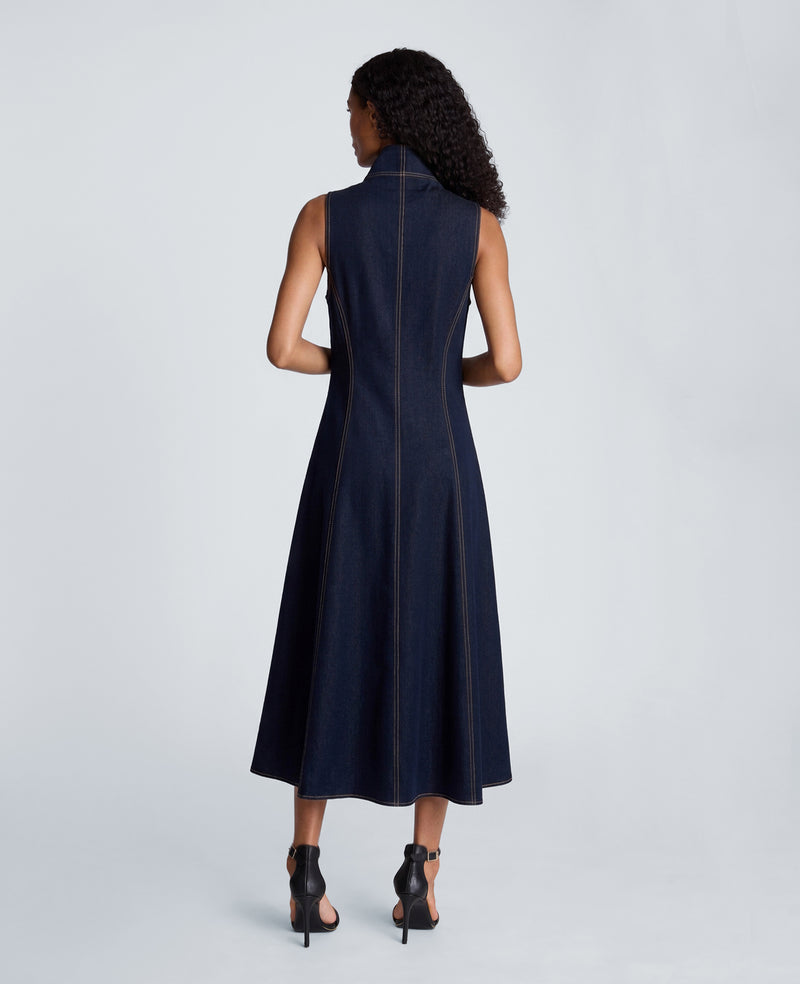 Kenneth Cole - High Stand Collar Denim Midi Dress WOMENS DRESS for Women