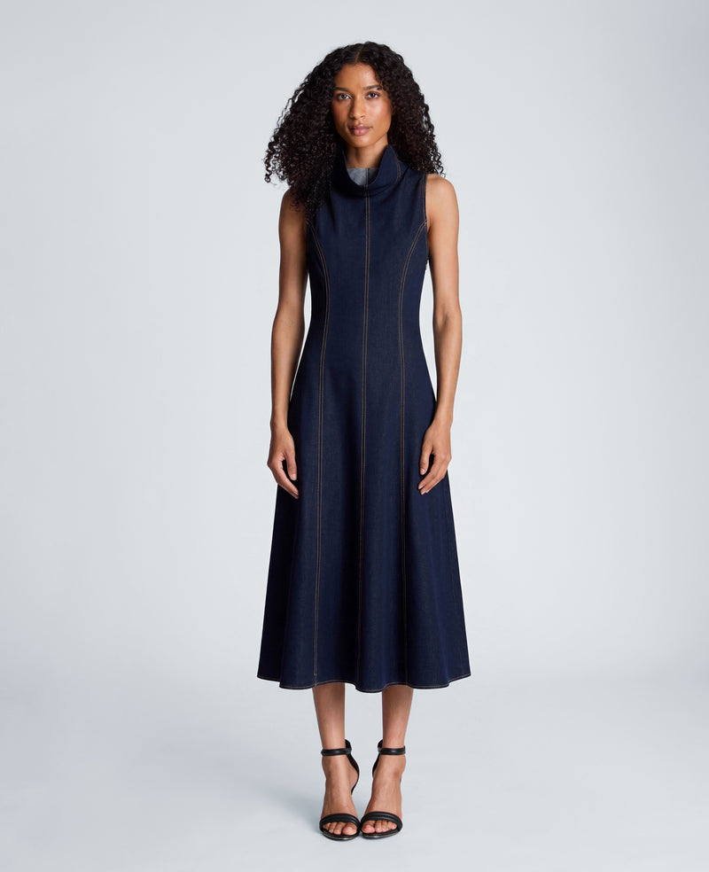 Kenneth Cole - High Stand Collar Denim Midi Dress WOMENS DRESS for Women