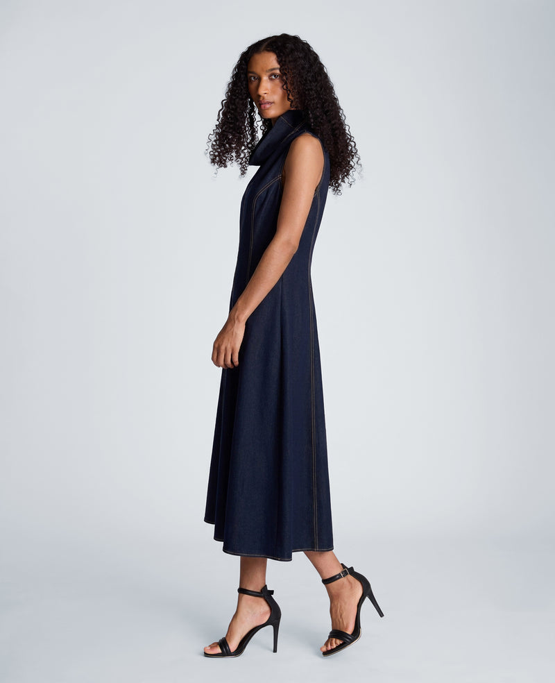 Kenneth Cole - High Stand Collar Denim Midi Dress WOMENS DRESS for Women