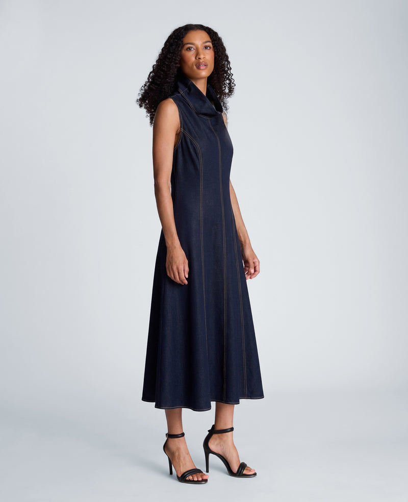 Kenneth Cole - High Stand Collar Denim Midi Dress WOMENS DRESS for Women