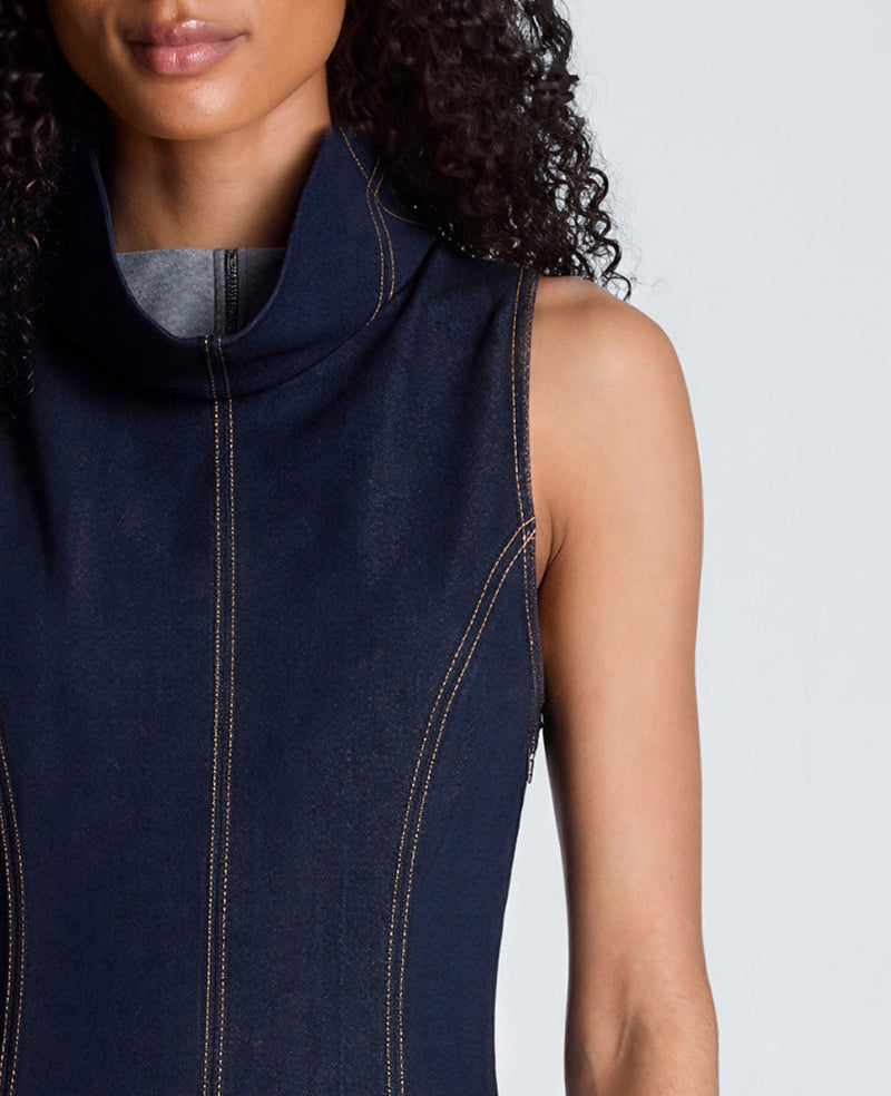 Kenneth Cole - High Stand Collar Denim Midi Dress WOMENS DRESS for Women