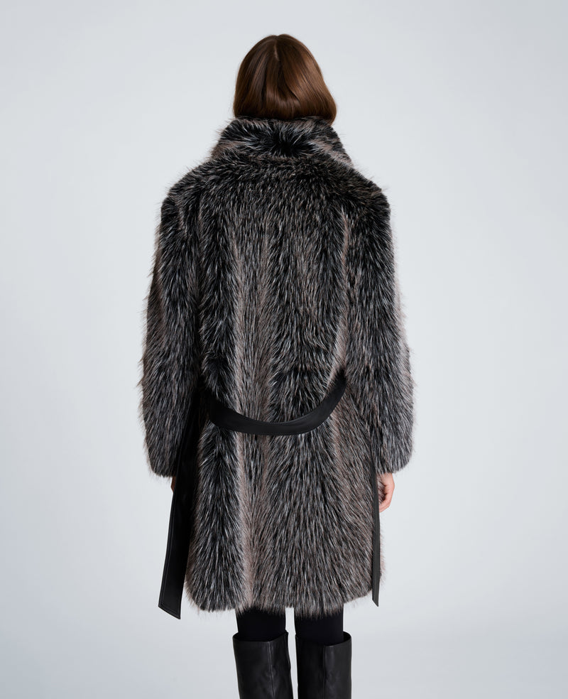 Kenneth Cole - Midi Fur Jacket with Contrast Belt WOMENS JACKET for Women