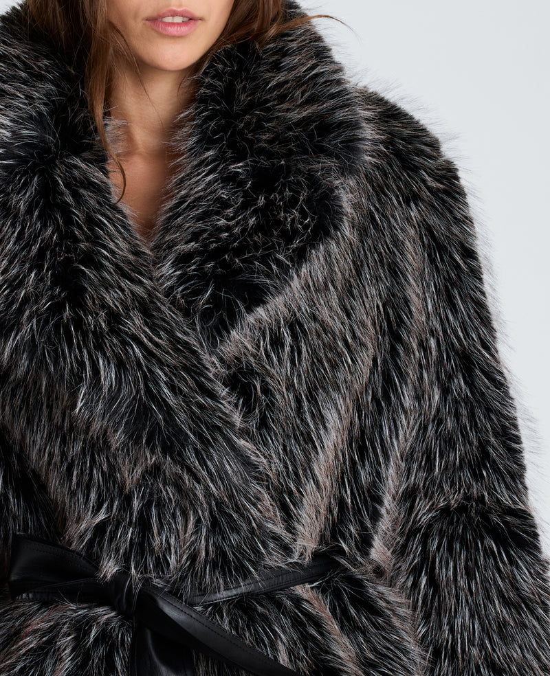 Kenneth Cole - Midi Fur Jacket with Contrast Belt WOMENS JACKET for Women