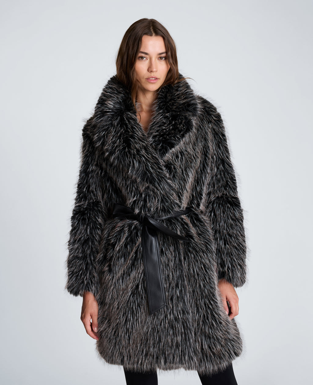 Kenneth Cole - Midi Fur Jacket with Contrast Belt WOMENS JACKET for Women 