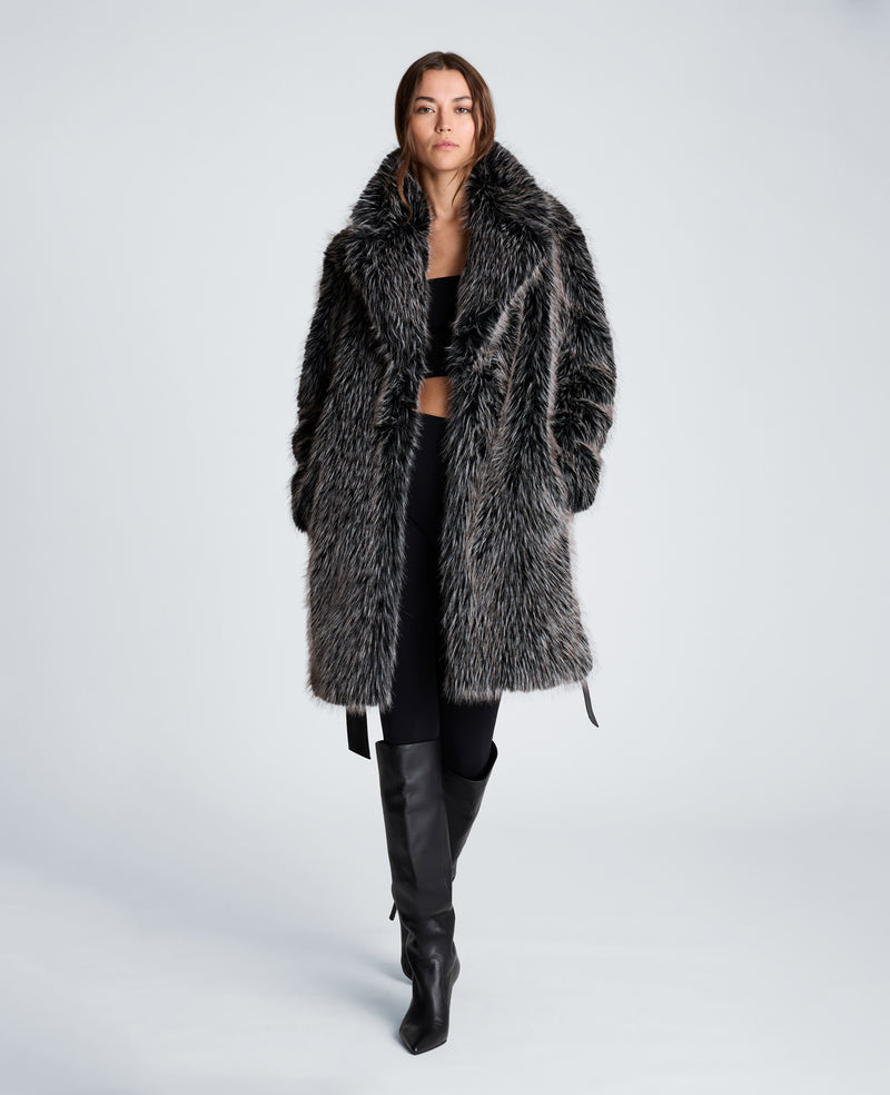 Kenneth Cole - Midi Fur Jacket with Contrast Belt WOMENS JACKET for Women